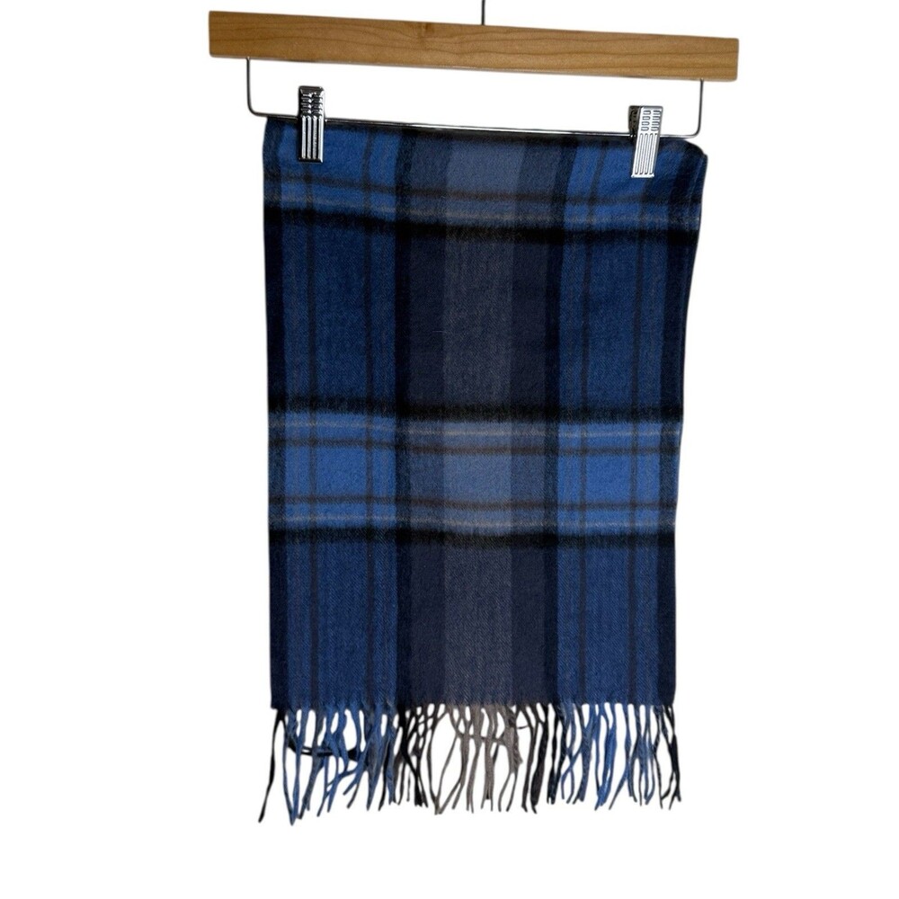 Aquascutum Lambswool? Tartain Blue Fringe Scarf 10x67”